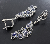 Серебряные серьги со звездчатыми 7,27 карата и синими сапфирами Серебро 925