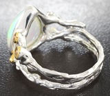 Серебряное кольцо с кристаллическим эфиопским опалом 3,73 карата и сапфиром Серебро 925