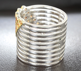 Стильное серебряное кольцо с сапфирами падпараджа Серебро 925