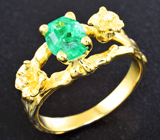 Золотое кольцо с ярким насыщенным уральским изумрудом авторской огранки 1,13 карата и бриллиантами Золото