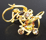 Золотые серьги с яркими контрастными андалузитами 3,52 карата и бриллиантами Золото