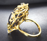 Золотое кольцо c крупным сапфиром редкой круглой формы 43 карата и бриллиантами! Яркая звезда Золото