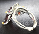 Серебряное кольцо с резным 7+ карат и ограненным родолитами Серебро 925