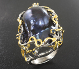 Серебряное кольцо с цветной жемчужиной 39,4 карата и синими сапфирами Серебро 925