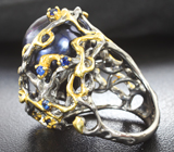 Серебряное кольцо с цветной жемчужиной 39,4 карата и синими сапфирами Серебро 925