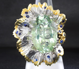 Серебряное кольцо с зеленым аметистом 17,27 карата и синими сапфирами Серебро 925