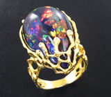 Золотое кольцо с эксклюзивным крупным черным опалом 31,06 карата и бриллиантами Золото