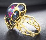Золотое кольцо с эксклюзивным крупным черным опалом 31,06 карата и бриллиантами Золото