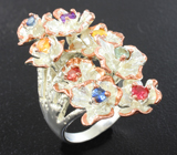 Серебряное кольцо с разноцветными сапфирами и аметистом Серебро 925