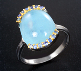Серебряное кольцо с аквамарином 10,49 карата и синими сапфирами Серебро 925