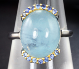 Серебряное кольцо с аквамарином 10,49 карата и синими сапфирами Серебро 925