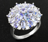 Превосходное серебряное кольцо с танзанитами Серебро 925