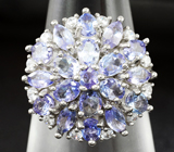 Превосходное серебряное кольцо с танзанитами Серебро 925