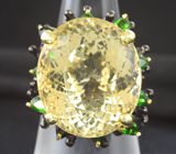 Серебряное кольцо с цитрином 27+ карат и диопсидами Серебро 925