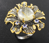 Серебряное кольцо с рутиловым кварцем и иолитами Серебро 925