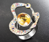 Серебряное кольцо c цитрином 7,54 карата и разноцветными сапфирами Серебро 925