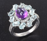 Серебряное кольцо со сливовым аметистом и голубыми топазами Серебро 925
