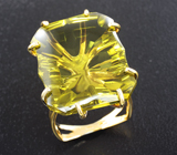 Золотое кольцо с чистейшим оливковым цитрином авторской огранки Золото