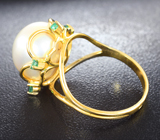 Золотое кольцо с морской жемчужиной 13,25 карата и уральскими изумрудами! Исключительный люстр Золото