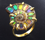 Золотое кольцо с аммонитом с мозаикой из аммолита 28,92 карата Золото