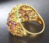 Шикарное серебряное кольцо с родолитами, разноцветными турмалинами и диопсидами Серебро 925