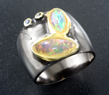 Серебряное кольцо с кристаллическими эфиопскими опалами и сапфирами