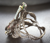 Серебряное кольцо с разноцветными резными турмалинами, диопсидами, гранатом и топазом Серебро 925