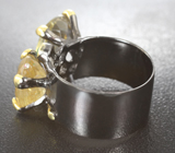 Серебряное кольцо с рутиловым кварцем и хризопразом Серебро 925