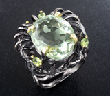 Серебрное кольцо с зеленым аметистом 17+ карат и перидотами Серебро 925