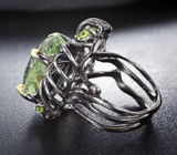 Серебрное кольцо с зеленым аметистом 17+ карат и перидотами Серебро 925