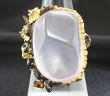 Серебряное кольцо с розовым кварцем, цитрином и сапфирами Серебро 925