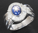 Стильное серебряное кольцо cо звездчатым сапфиром Серебро 925