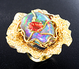 Кольцо с кристаллическим эфиопским опалом 23,37 карата, розовым апатитом 1,12 карата и бриллиантами Золото