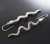 Серебряные серьги «Змейки» с синими сапфирами Серебро 925