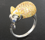 Скульптурное серебряное кольцо «Мышка» с разноцветными сапфирами Серебро 925