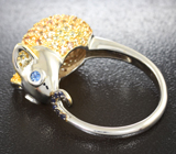 Скульптурное серебряное кольцо «Мышка» с разноцветными сапфирами Серебро 925
