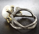 Серебряное кольцо с жемчужиной, перидотами и аметистами