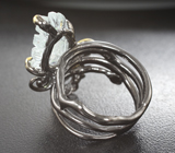 Серебряное кольцо с резным аквамарином, голубым топазом и перидотом Серебро 925
