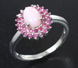 Изящное серебряное кольцо с розовым перуанским опалом и пурпурными сапфирами Серебро 925