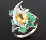 Замечательное серебряное кольцо с цитрином и изумрудами Серебро 925
