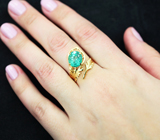 Золотое кольцо с крупным «неоновым» апатитом 3,64 карата Золото