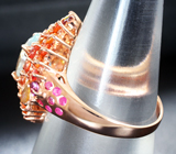 Эффектное серебряное кольцо с аквамарином, родолитами и сапфирами Серебро 925