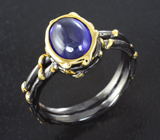 Черненое серебряное кольцо с насыщенно-синим сапфиром Серебро 925