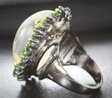 Серебряное кольцо с «призрачным» кварцем и диопсидами Серебро 925
