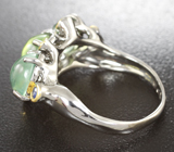 Серебряное кольцо с пренитом 4,85 карата и синими сапфирами Серебро 925