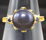Золотое кольцо с цветной морской жемчужиной 6,19 карата и синими сапфирами! Титановый люстр Золото