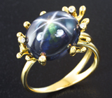 Золотое кольцо cо звездчатым сапфиром 11,07 карата и бриллиантами Золото