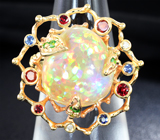 Золотое кольцо с фантастическим кристаллическим эфиопским опалом 10,95 карата, самоцветами и бриллиантами Золото