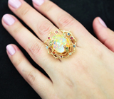 Золотое кольцо с фантастическим кристаллическим эфиопским опалом 10,95 карата, самоцветами и бриллиантами Золото