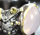 Серебряное кольцо с розовым кварцем и турмалином Серебро 925